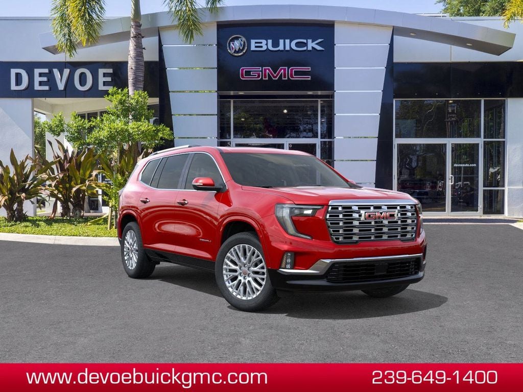2026 GMC Acadia Denali in Volcanic Red Tintcoat — front three-quarter view