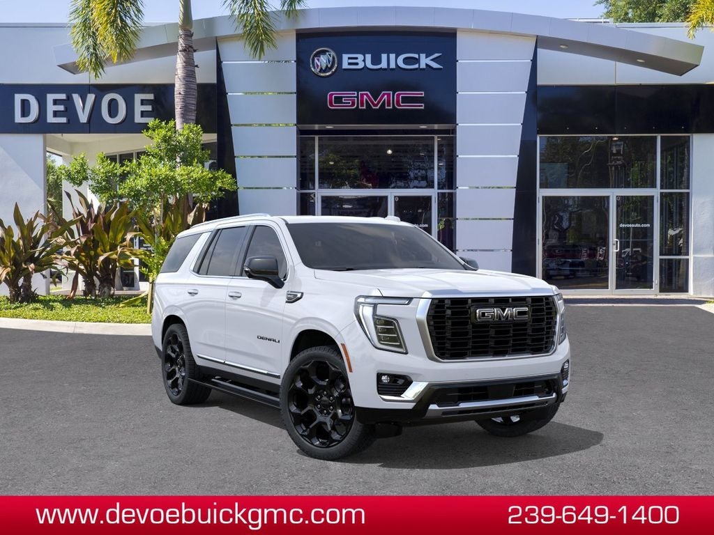 2026 GMC Yukon Denali in Glacier White Tricoat — front three-quarter view