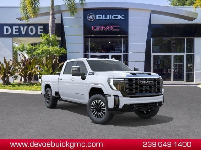 2026 GMC Sierra 2500 HD Denali Ultimate in Glacier White Tricoat — front three-quarter view