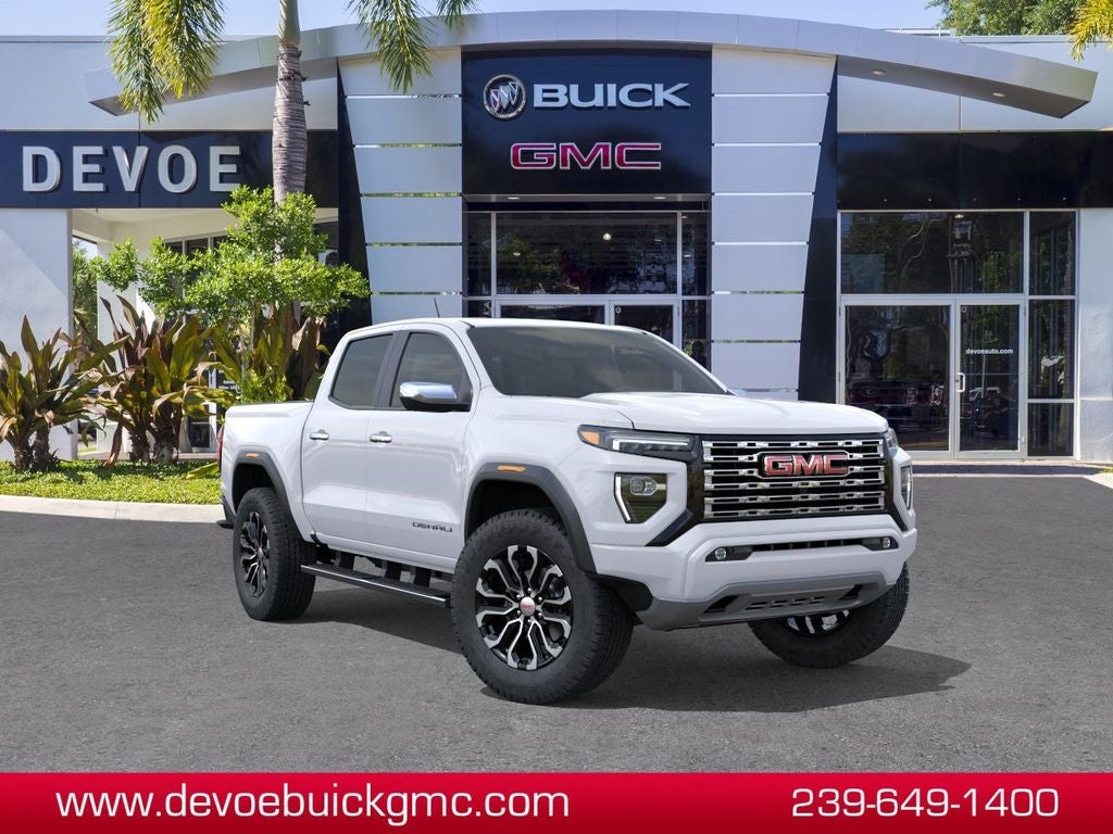 2026 GMC Canyon Denali in Summit White — front three-quarter view
