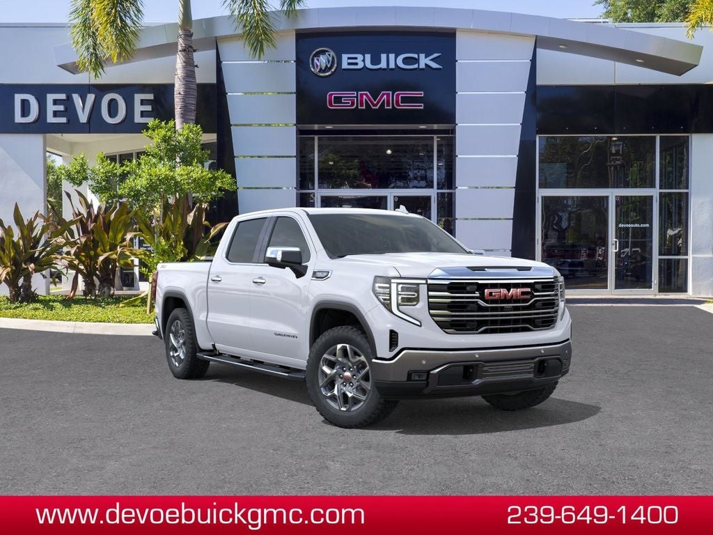 2026 GMC Sierra 1500 SLT in Summit White — front three-quarter view
