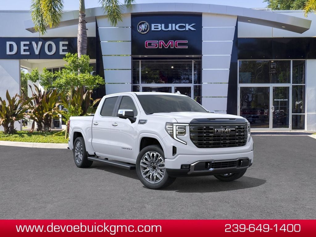 2026 GMC Sierra 1500 Denali Ultimate in Glacier White Tricoat — front three-quarter view