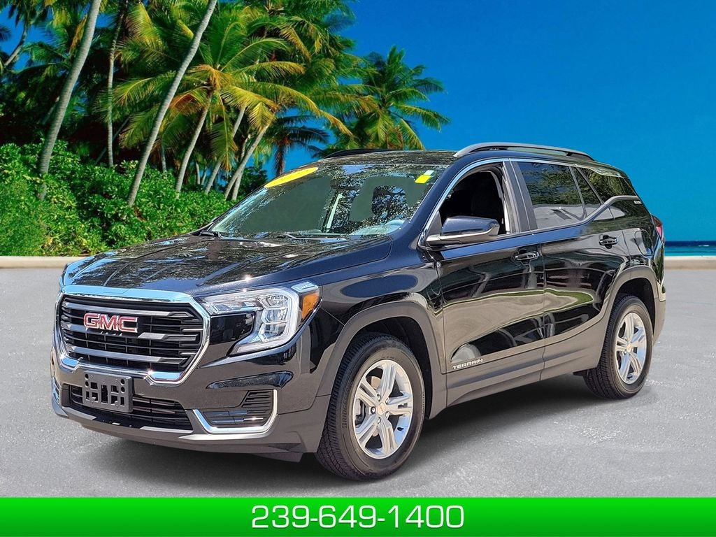 2022 GMC Terrain SLE in Ebony Twilight Metallic — front three-quarter view