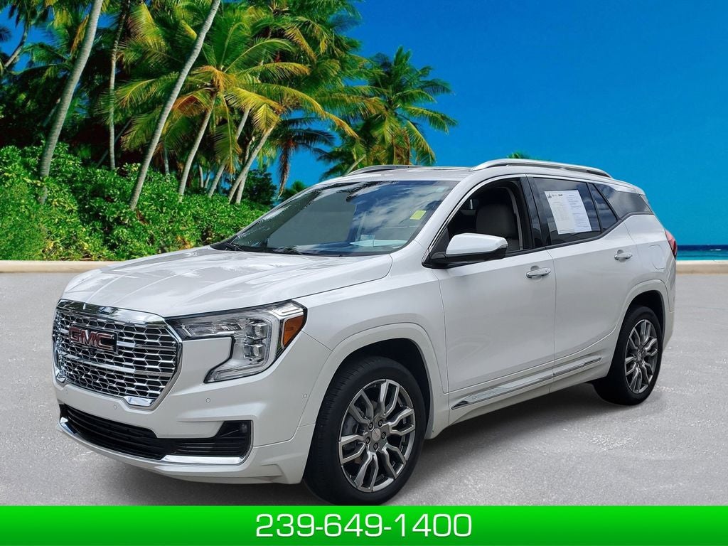 2023 GMC Terrain Denali in White Frost Tricoat — front three-quarter view