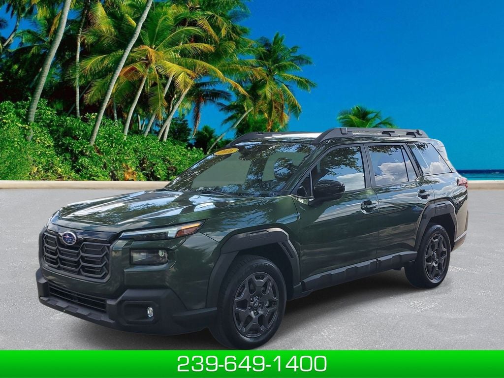 2026 Subaru Outback Premium in Deep Emerald Gree — front three-quarter view
