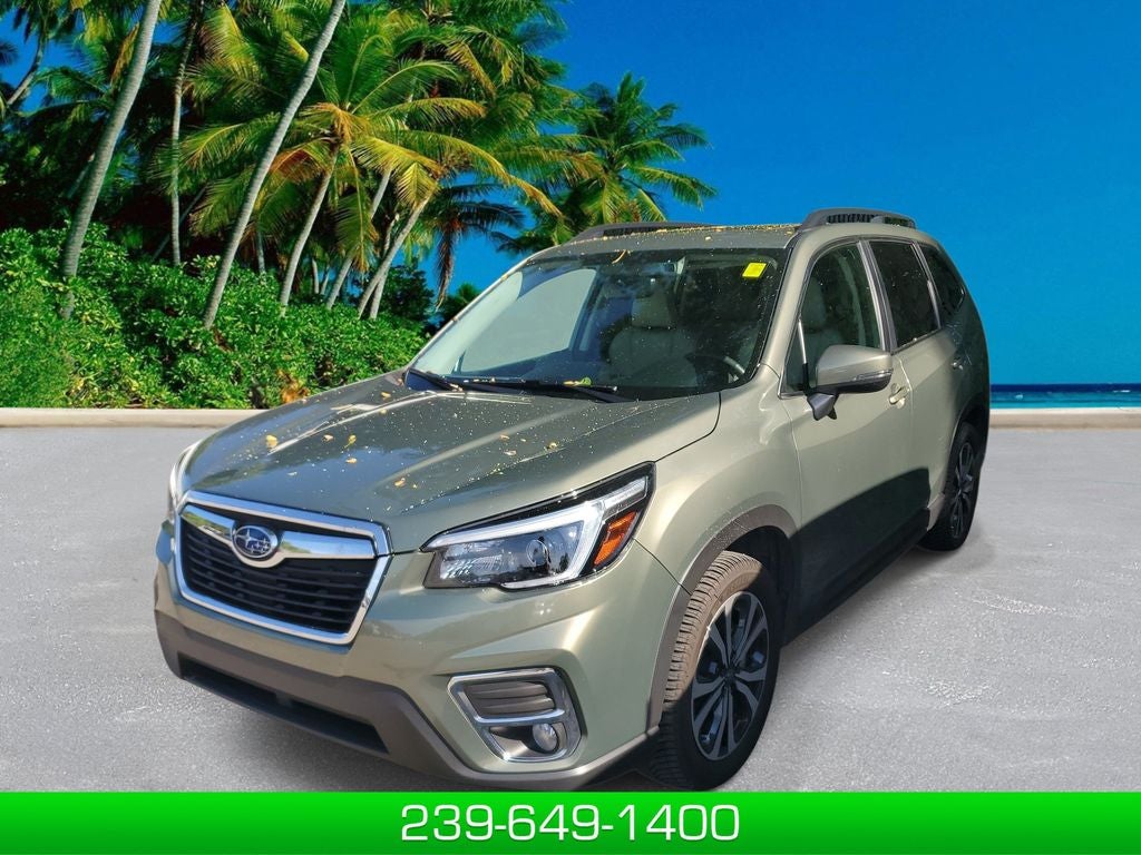 2021 Subaru Forester Limited in Green — front three-quarter view