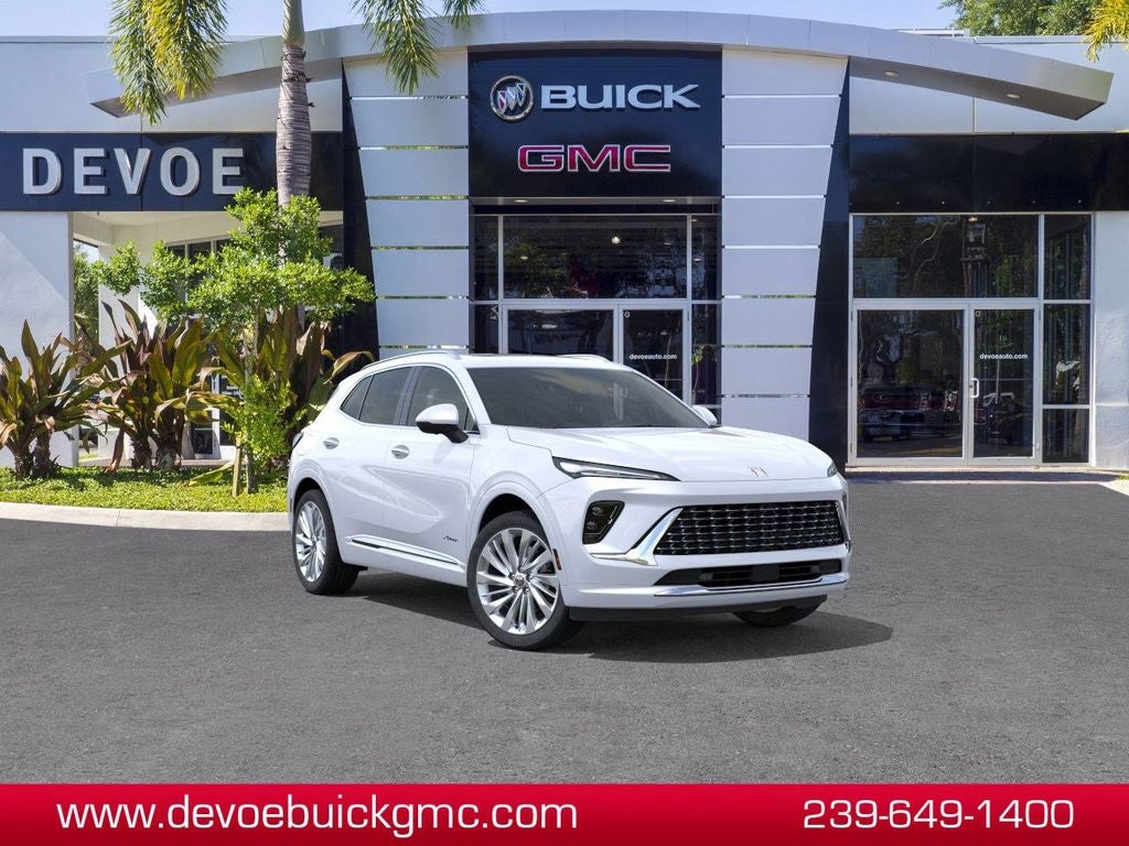 2026 Buick Envision Avenir in Iridescent White Tricoat — front three-quarter view