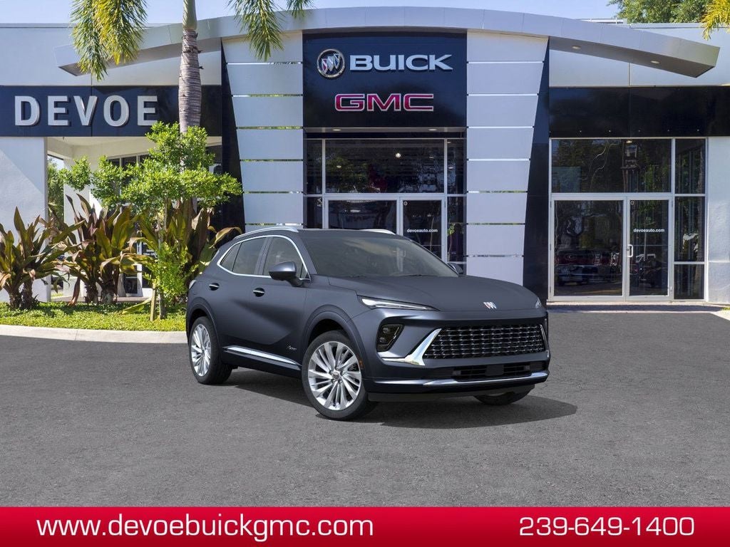 2026 Buick Envision Avenir in Quartz Blue Metallic — front three-quarter view